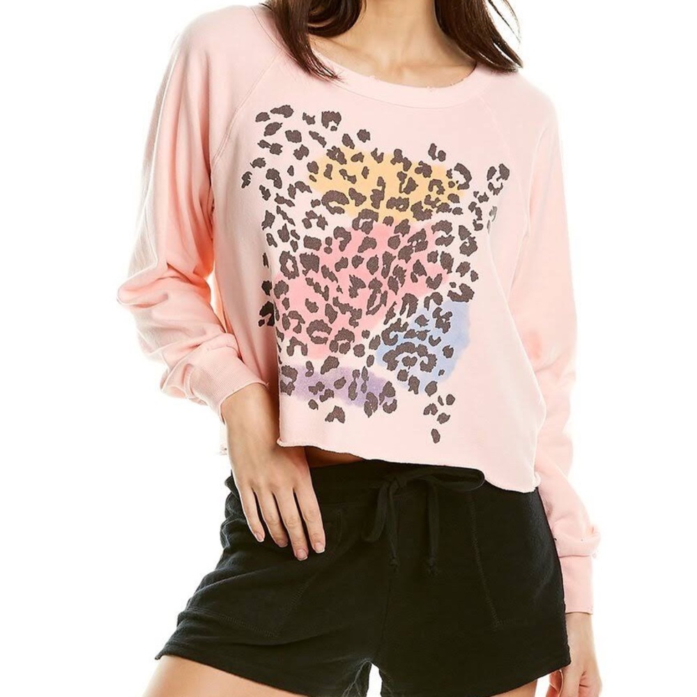 🔥WILDFOX🔥Airbrush Leopard World Tour Crop Top Pink Crystal Rose Small NWT